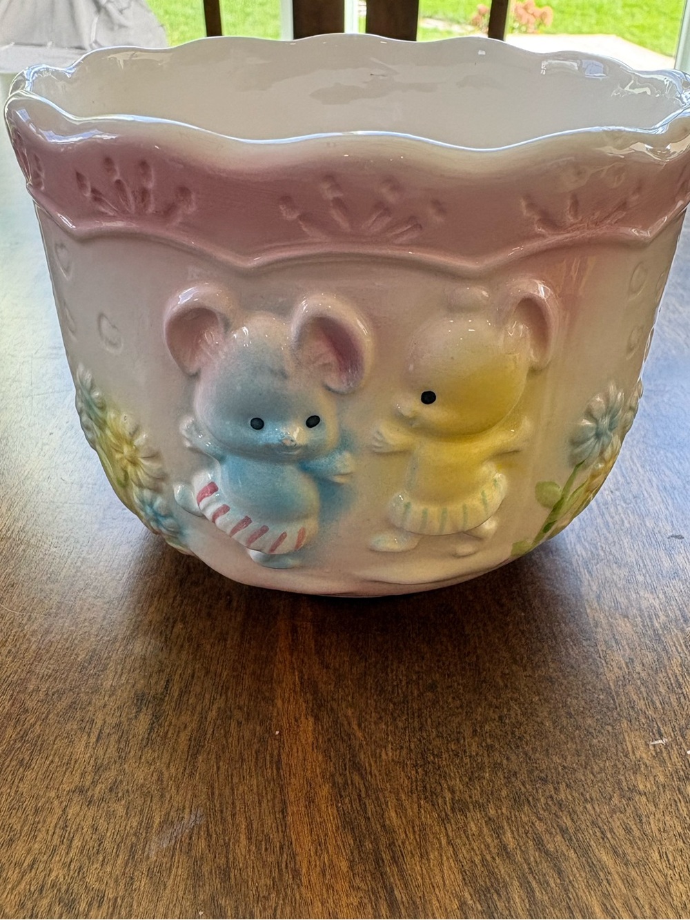 Vintage Pastel Ceramic Bunny Planter - Pink